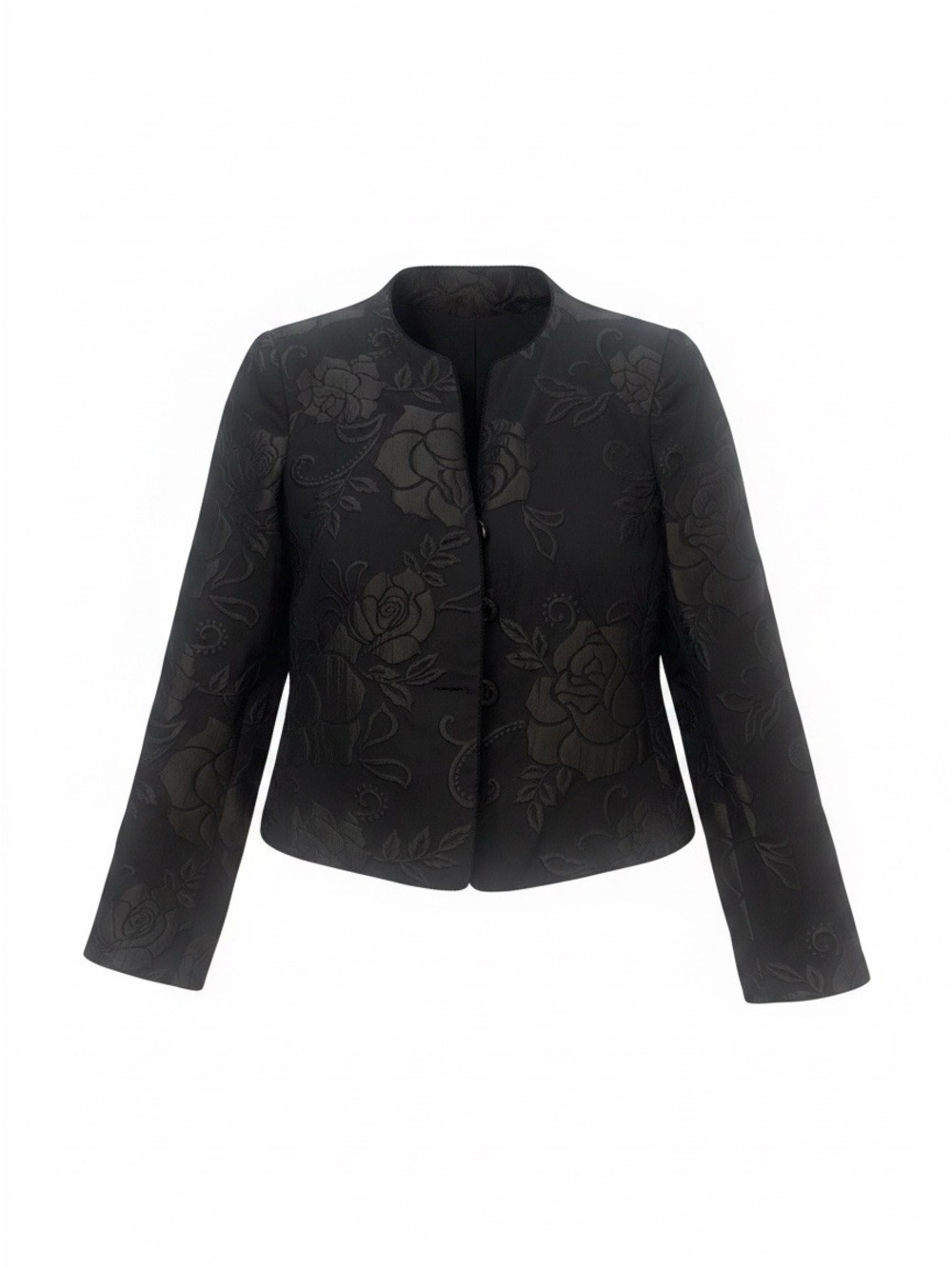 Armani Collezioni Black Floral Jacquard Collarless Cropped Blazer